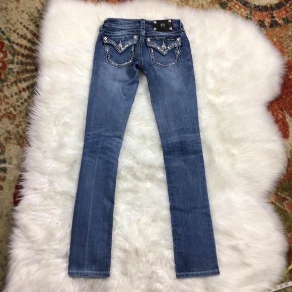 MISS ME Bling Jeans Signature Straight Denim Distressed Stretch Med Wash 24x31 - Picture 3 of 11